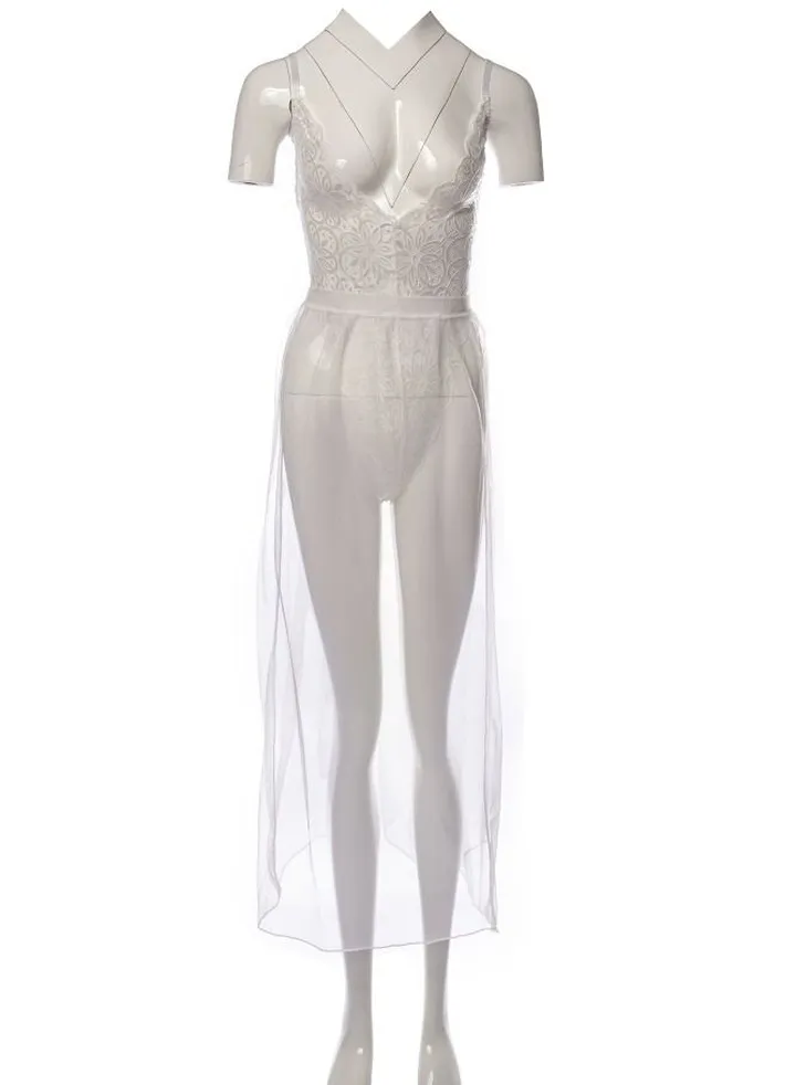 2-Piece Bobysuit Mesh Skirts Lace Lingerie Set