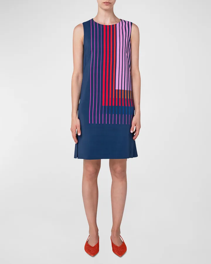 Layered Stripes Print Crepe Shift Dress