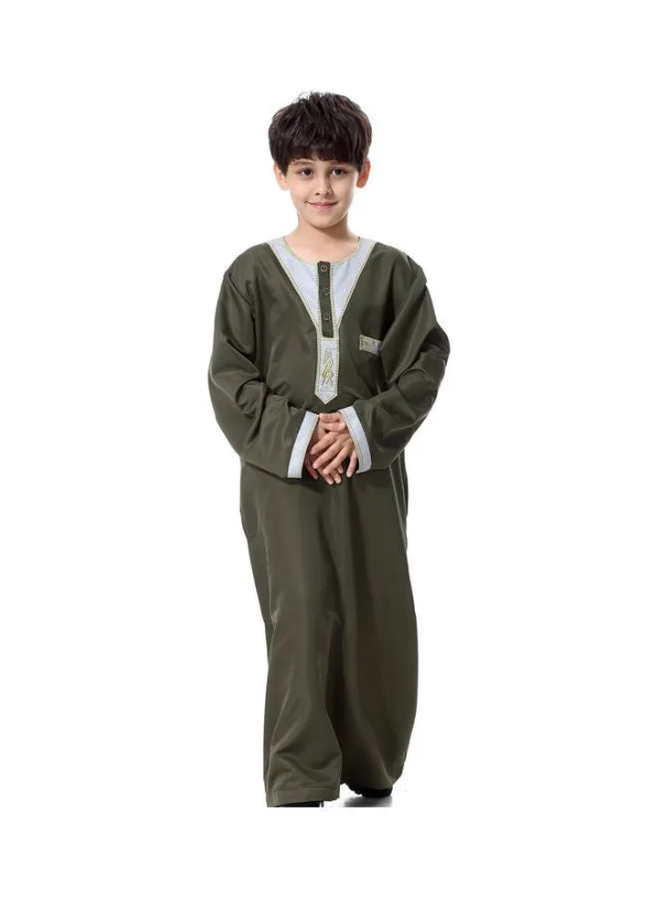 Round Neck Long Sleeve Kaftan Green