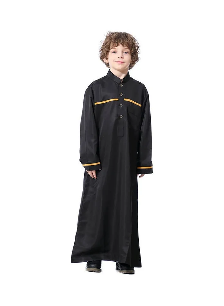 Casual Collared Neck Long Sleeve Kaftan Black