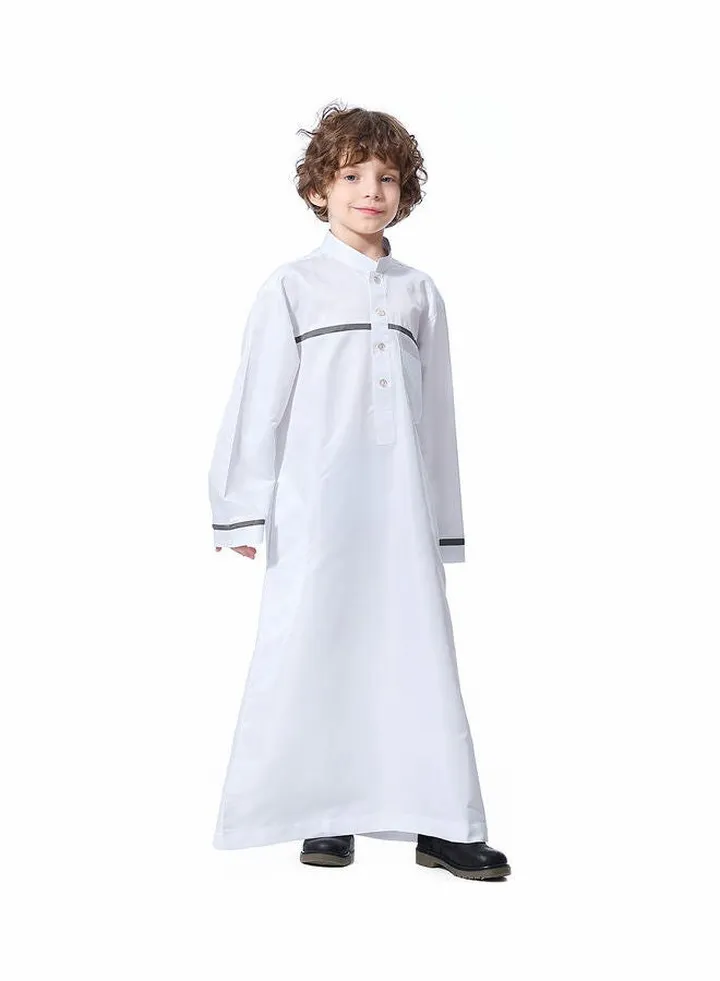 Casual Collared Neck Long Sleeve Kaftan White
