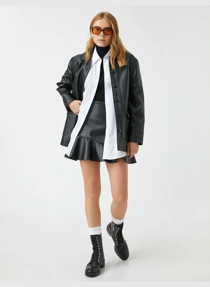 Ruffle Faux Leather Skirt