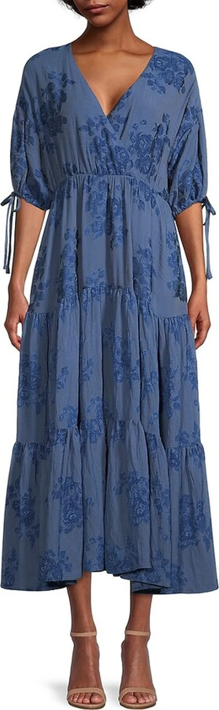 Zilda Floral Puff-Sleeve Midi-Dress