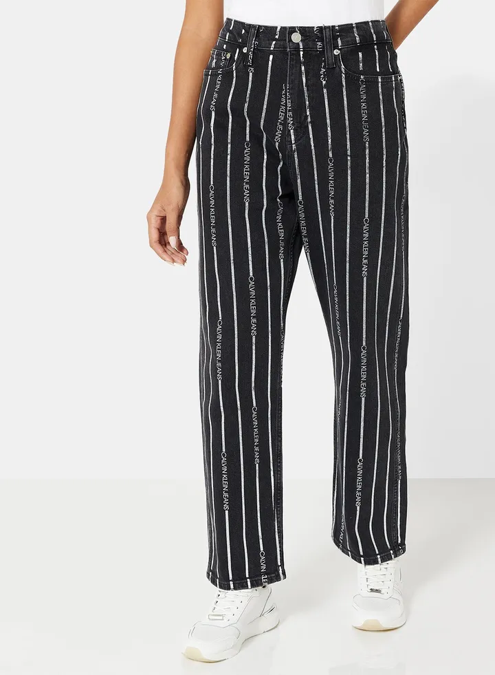 High Rise Striped Jeans Black/White
