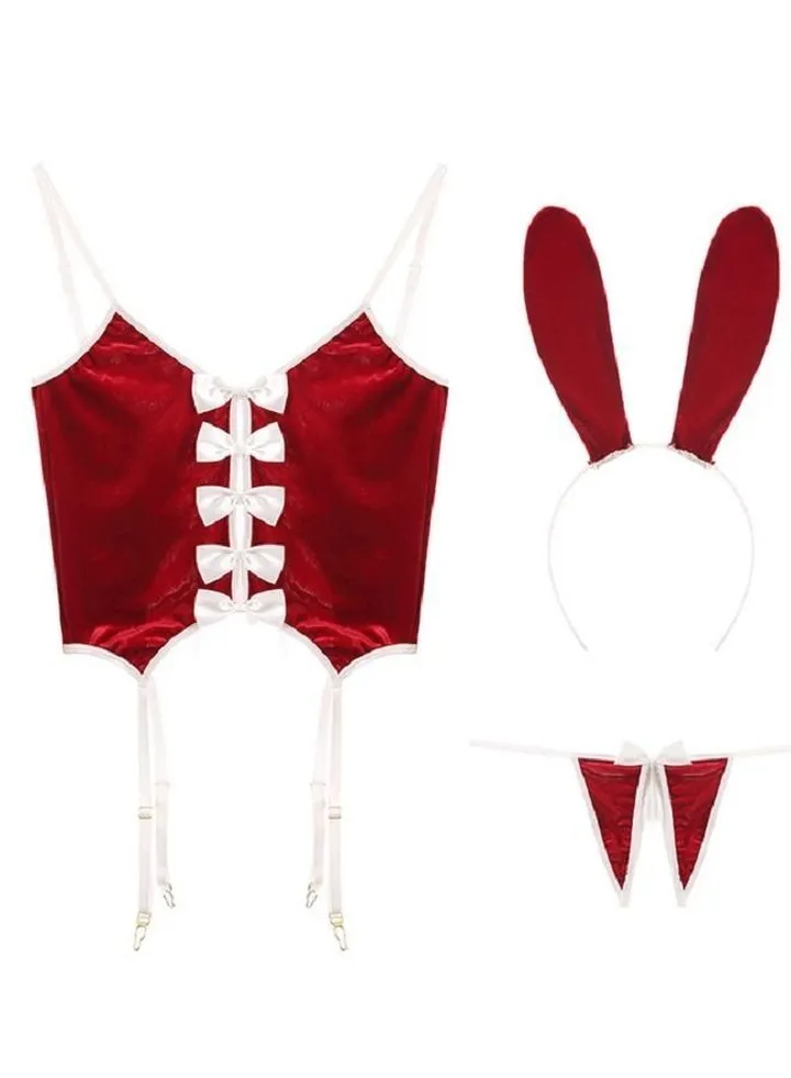 Bunny Girl Pleuche Garters Lingerie Set
