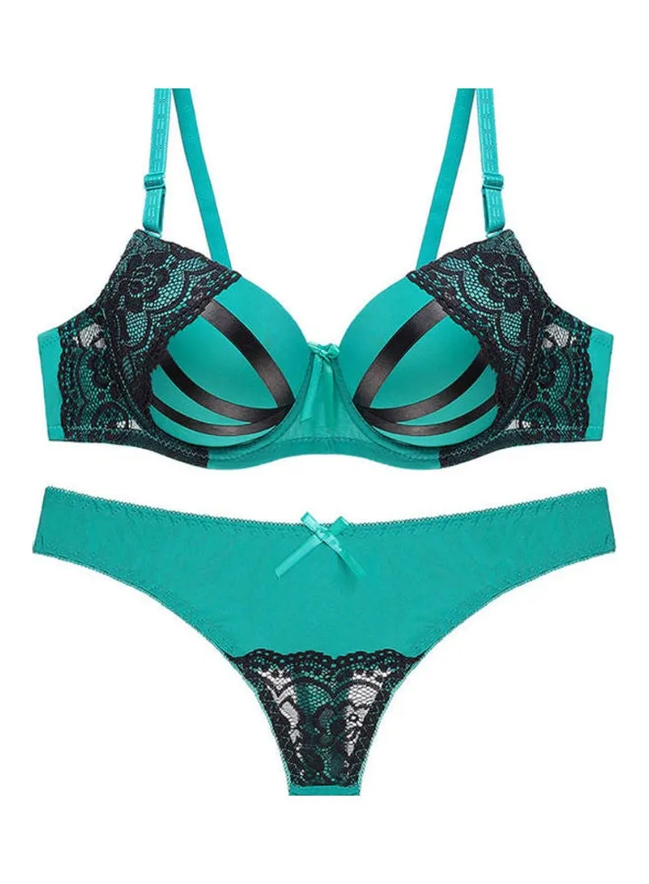 Lace Details Underwear Set Green/Black