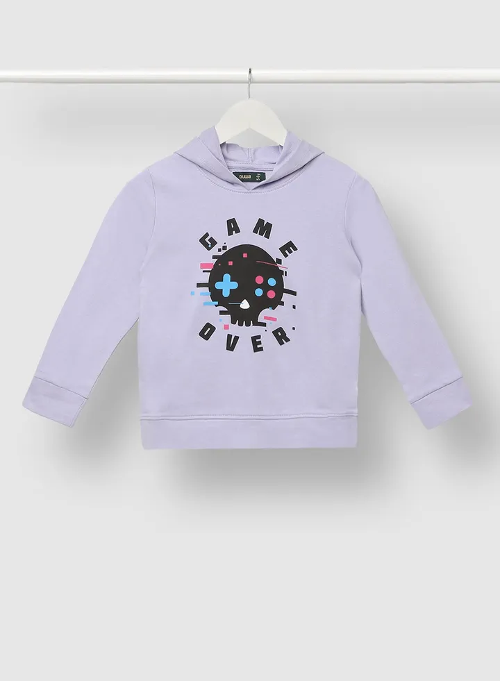 Elegant Boys Graphic Printed Cotton Casual Hoodie Light Purple