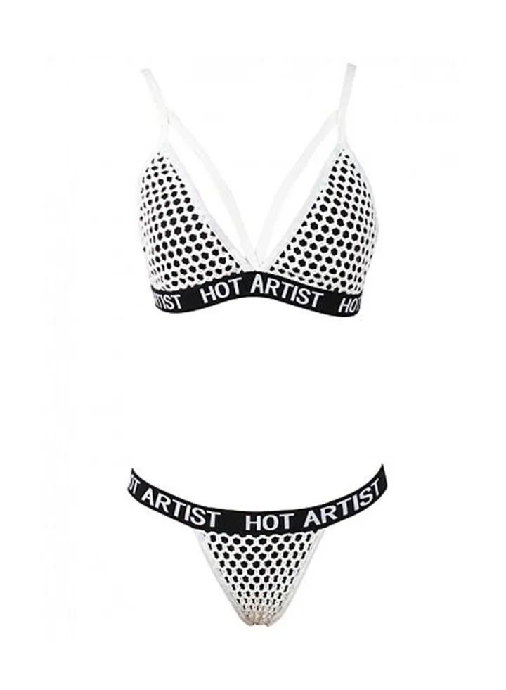 Hollow Out Letter Print Backless Bra And Panty Set Black