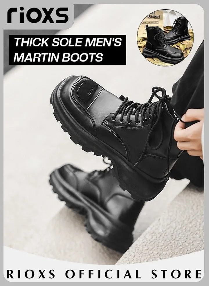 Men's Fall Winter Fashion Casual Ankle Boots Waterproof Leather Boots for Man 8-Eye Lace Up Mid-high Heel Boots With Comfortable Soles