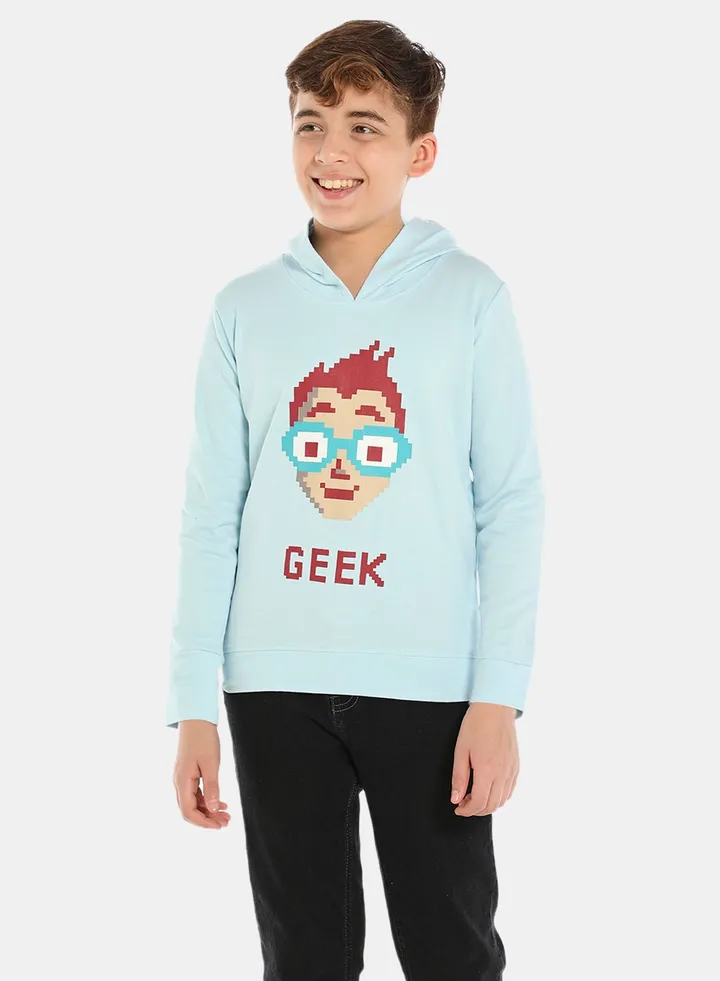 Comfortable Boys Graphic Printed Hoodie Blue