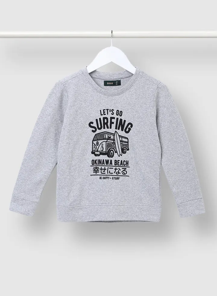 Casual Boys Graphic Printed Cotton Sweatshirt Grey/Black