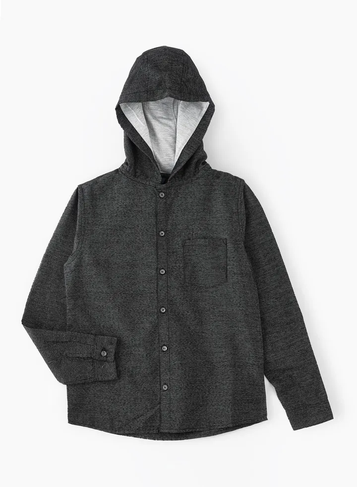 Boys Woven Denim Shirt With Hoodie