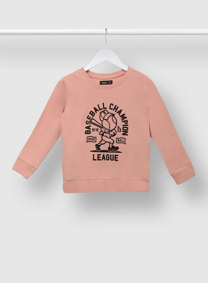 Comfortable Boys Graphic Printed Long Sleeve cotton Crew Neck Casual Sweatshirt Pink/Black