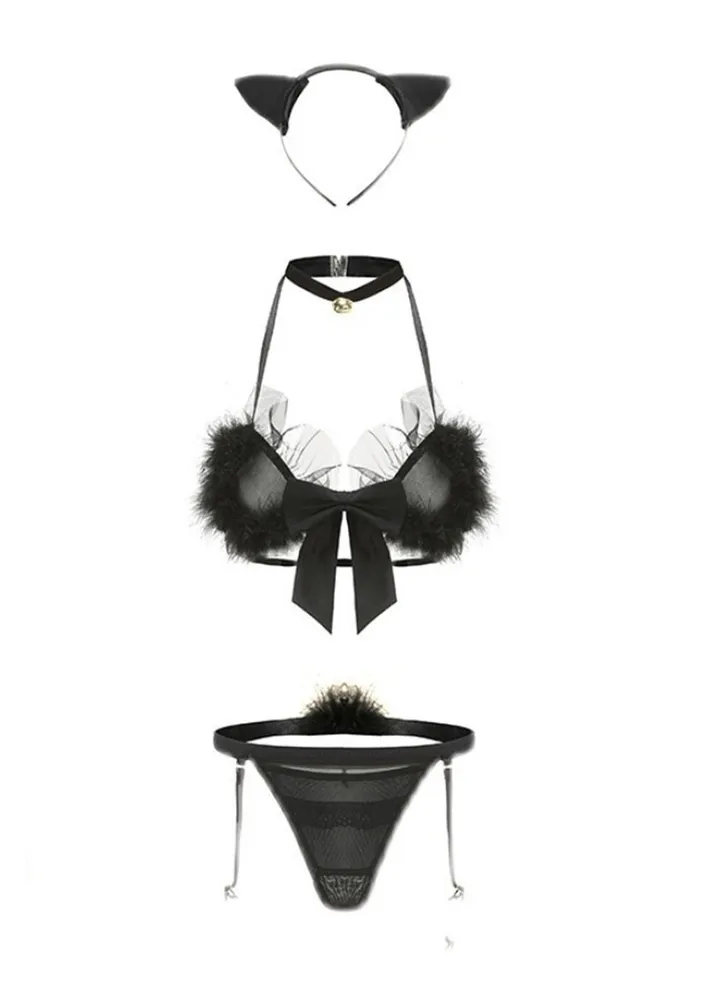 Lace wrap strap bra set with cat ear decoration bra set