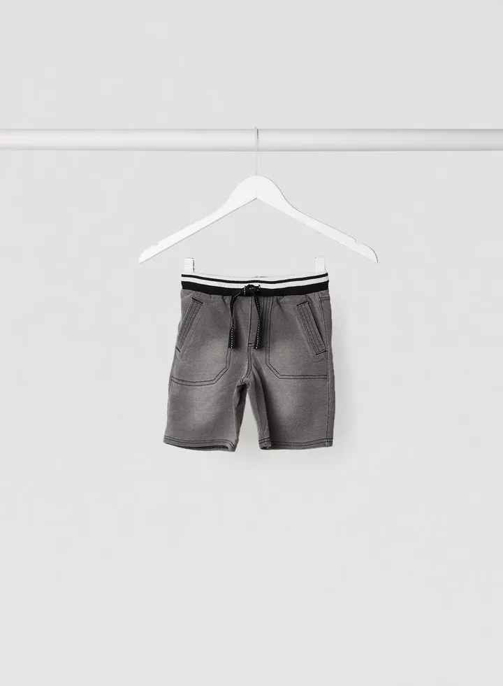 Kids Striped Waistband Shorts Grey