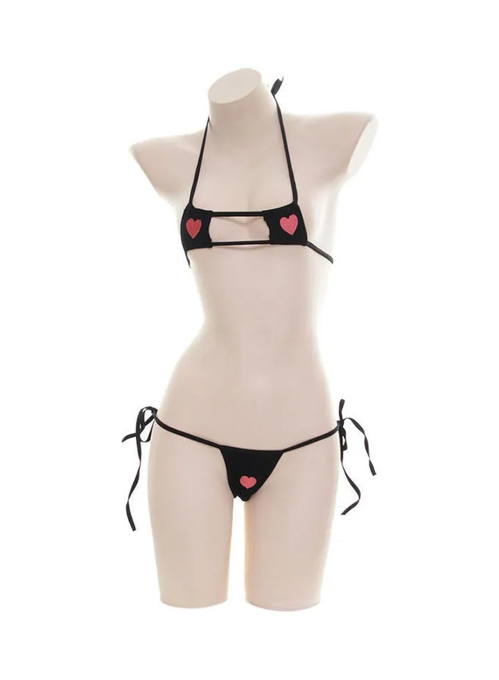 Heart Printed Bikini Set Black/Red