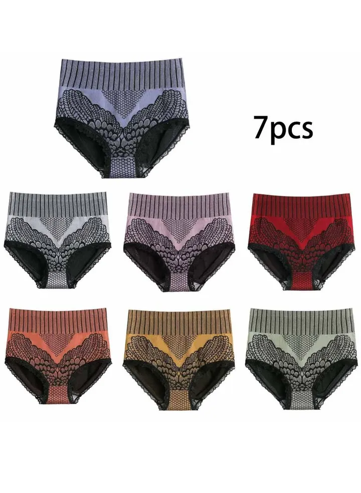 7-Pieces Women Lace High Waist Abdomen And Hip Lifting Cotton Crotch Underwear