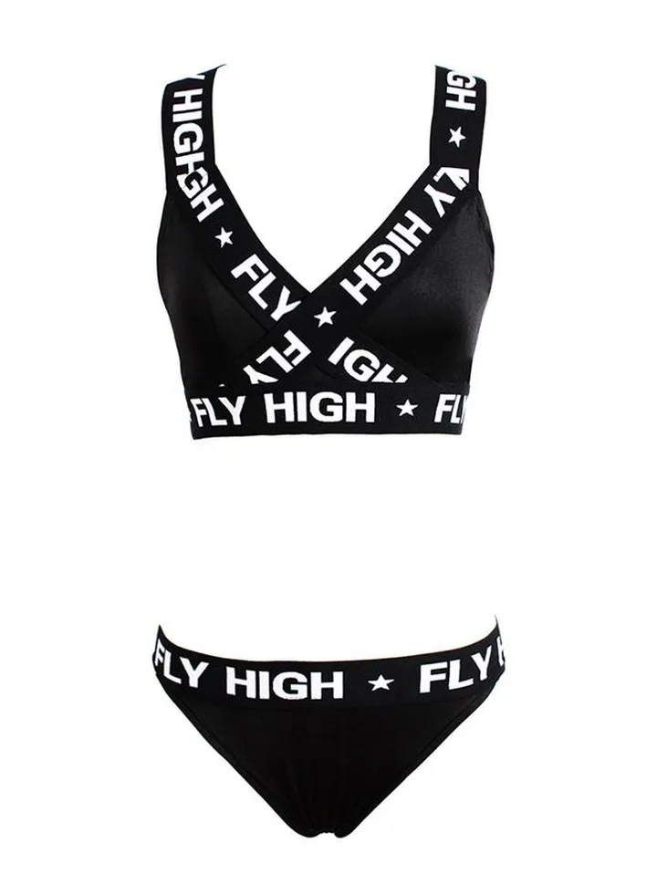 Letter Print Backless Sleeveless Lingerie Set
