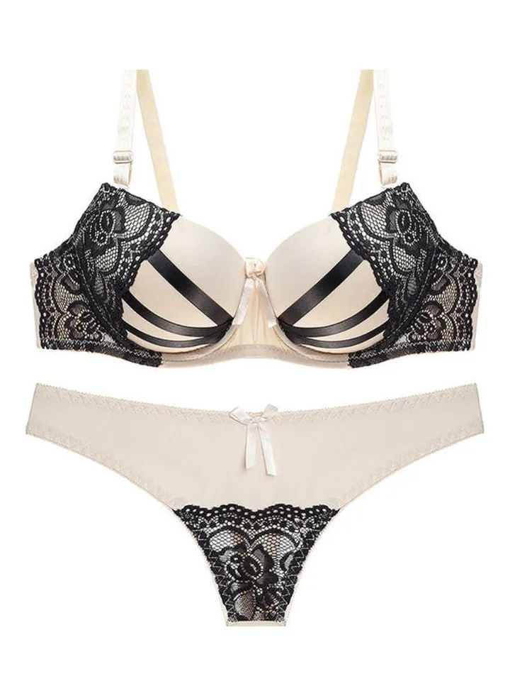 Lace Details Underwear Set Beige/Black