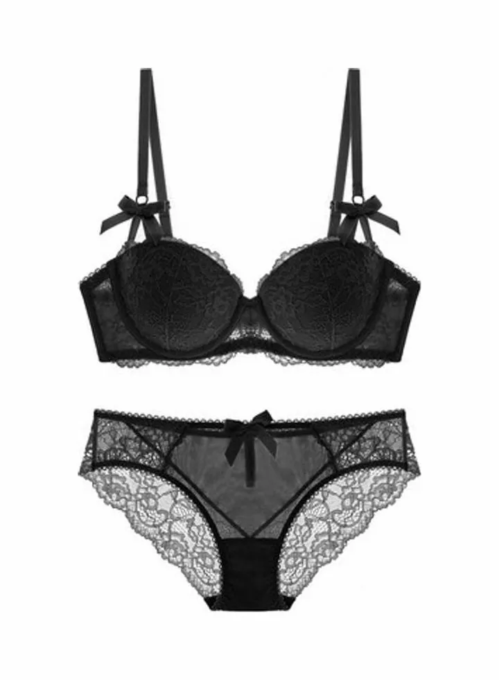 Thin Bra Panties Set Black
