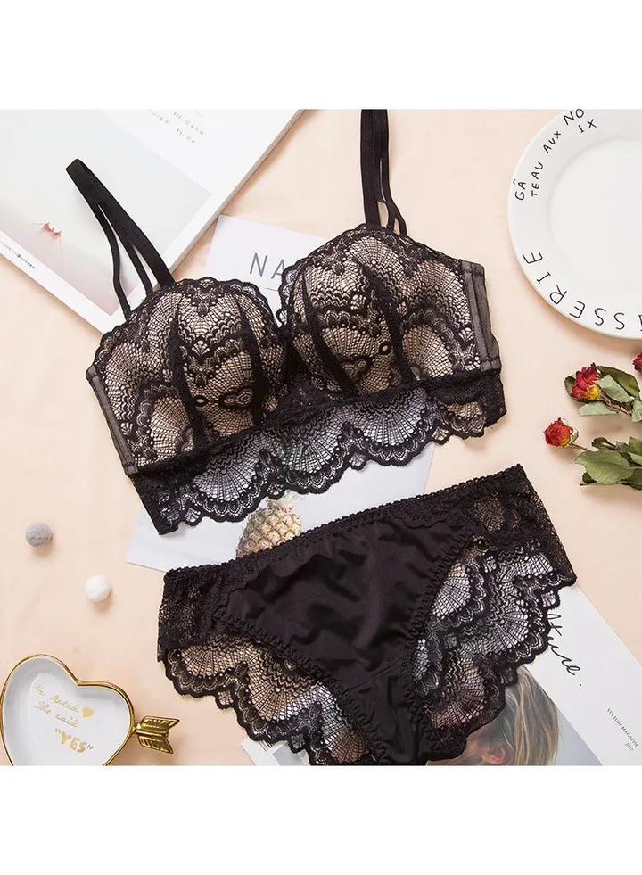 Ultra-thin spongeless transparent bra, large chest shows small, lace bra, women's underwear bra