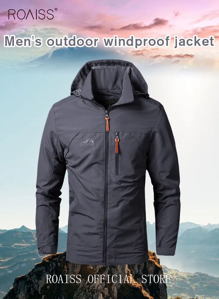 Men'S Casual Loose Windproof Jacket Solid Sports Hoodie Lightweight Outdoor Hiking Zipper Jacket
