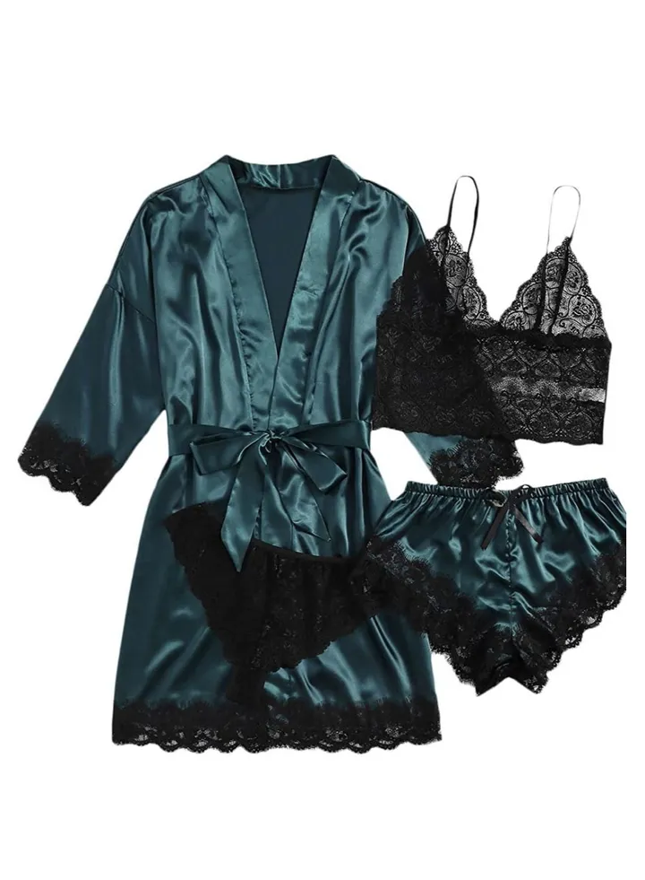 4 Piece Fashion Ladies Loungewear Lace Pajama Set.