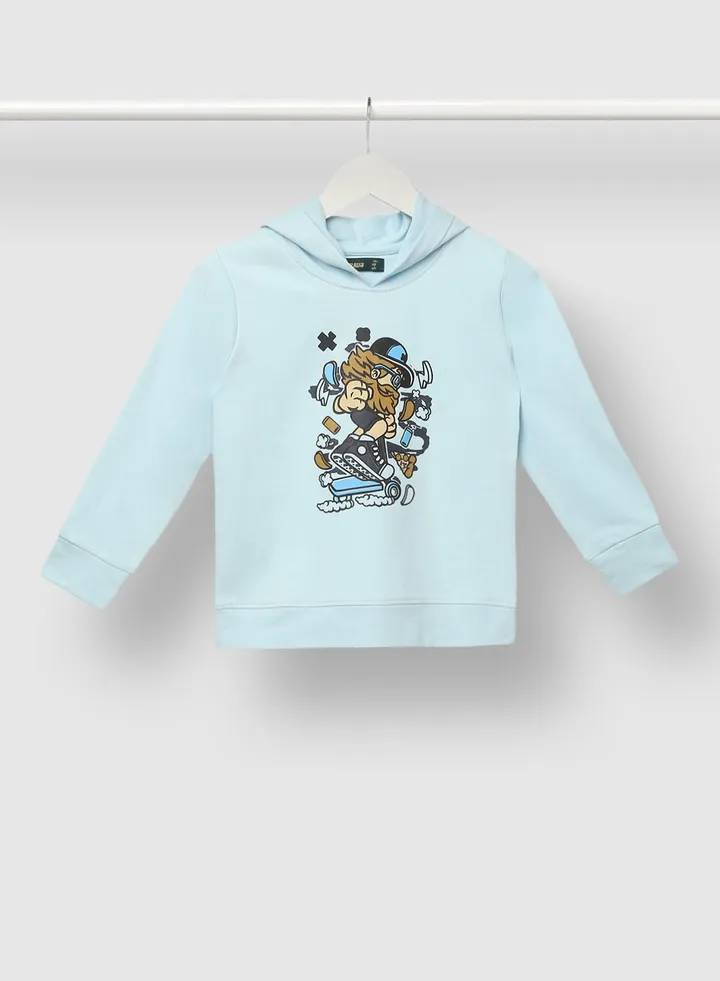 Elegant Boys Cotton Graphic Printed Casual Hoodie Blue