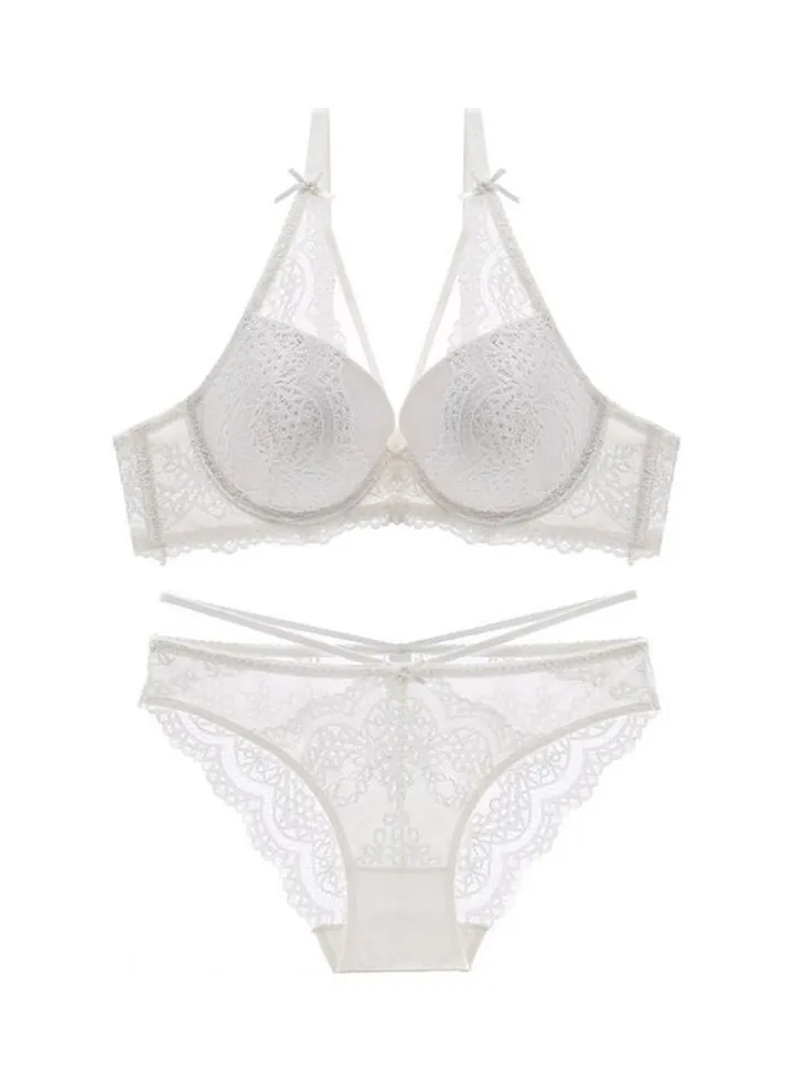 2-Piece Push Up Lace Underwear Set White