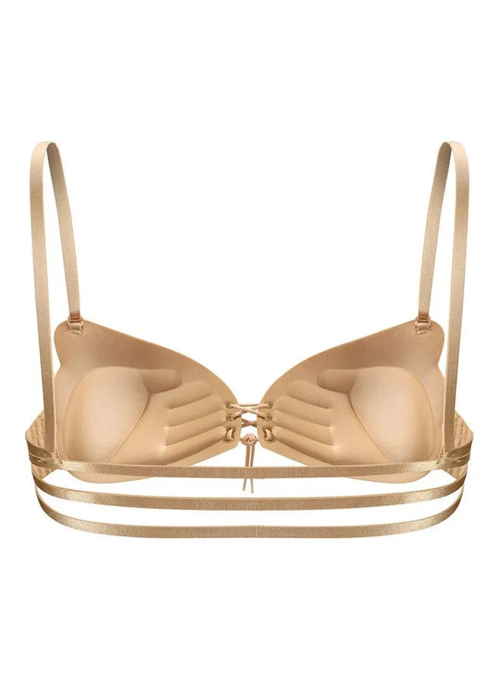 Long Back Buckle Stainless Steel Bra Beige