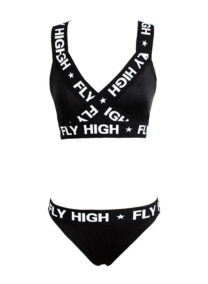 Letter Print Backless Sleeveless Lingerie Set