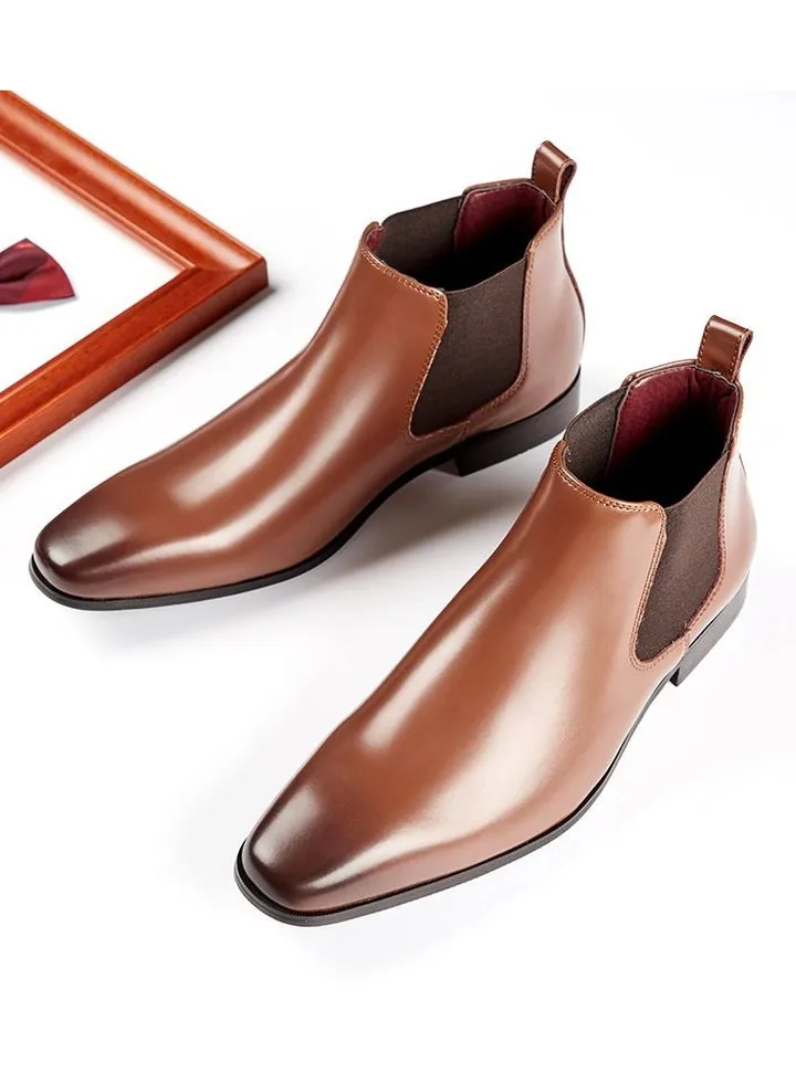 Men Men's Leather Short Boots Brown