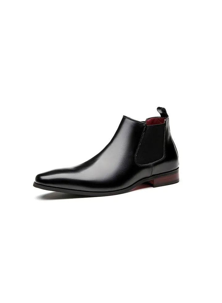 Men's Leather Short Boots Black(Plush Style)