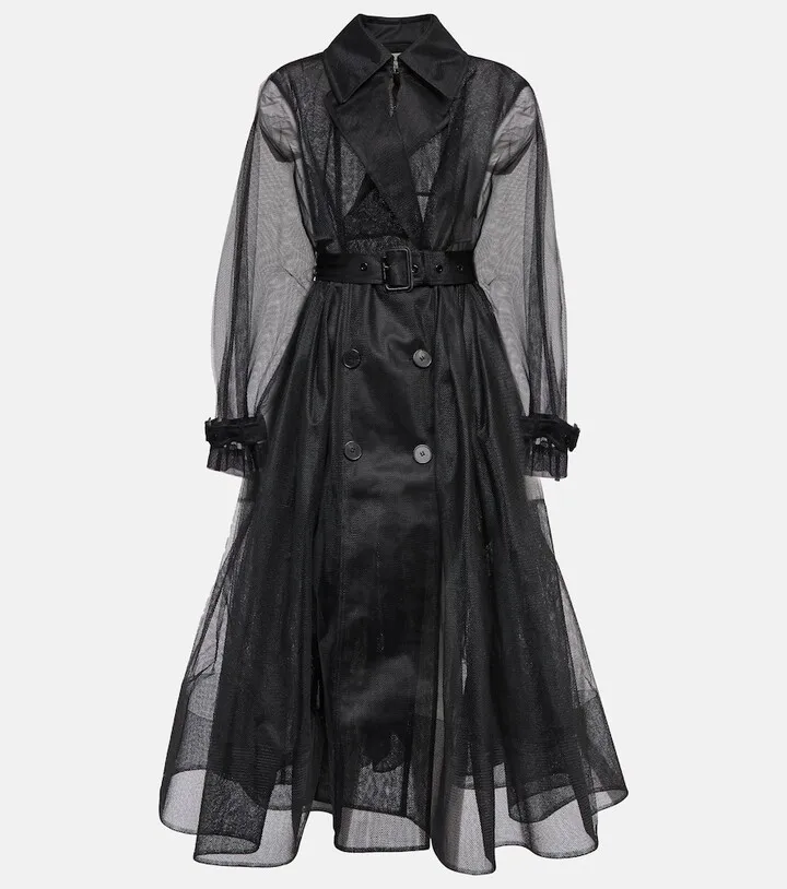 Exploded pleated tulle trench coat