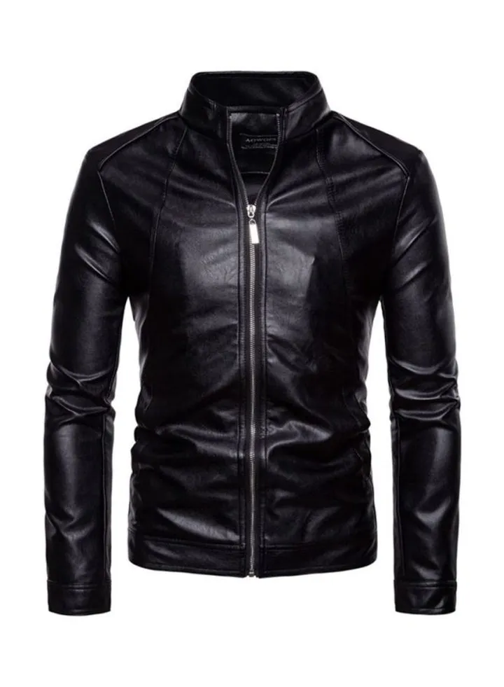 Long Sleeve Leather Jacket Black