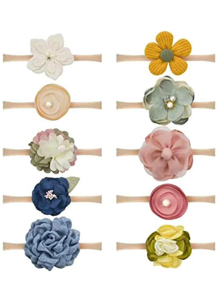 Flower Bow Headbands Soft Nylon Elastic 10PCS