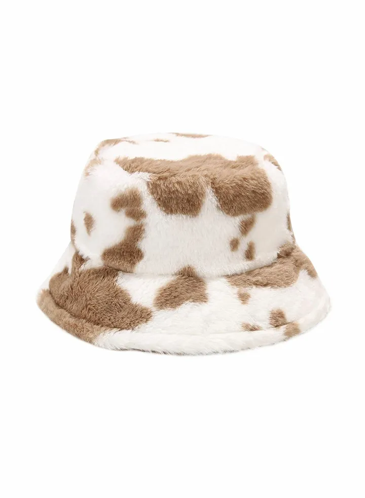 Fluffy Bucket Hat Cosplay Costume for Adult (Unisex) Winter Plush Brown Color Arrowhead Fisherman Hat