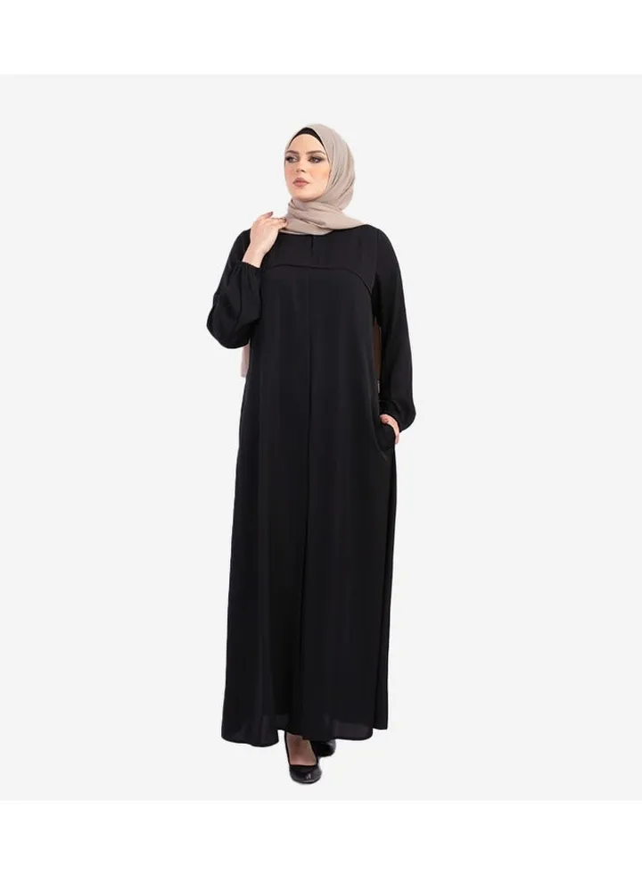 Black silk abaya with pocket