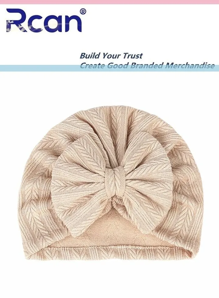 Baby Windproof Tire Hat Solid Color Wheat Ear Pattern Bow Bat Cap 0-2 years old