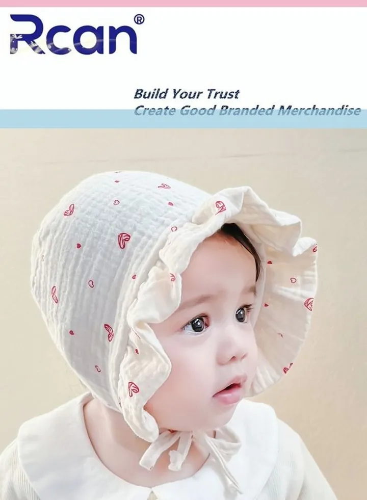 Kids Cute Princess Court Style Soft Sun Protection Newborn Baby Cap Decorative Hat Cotton 3-18 Months Beige