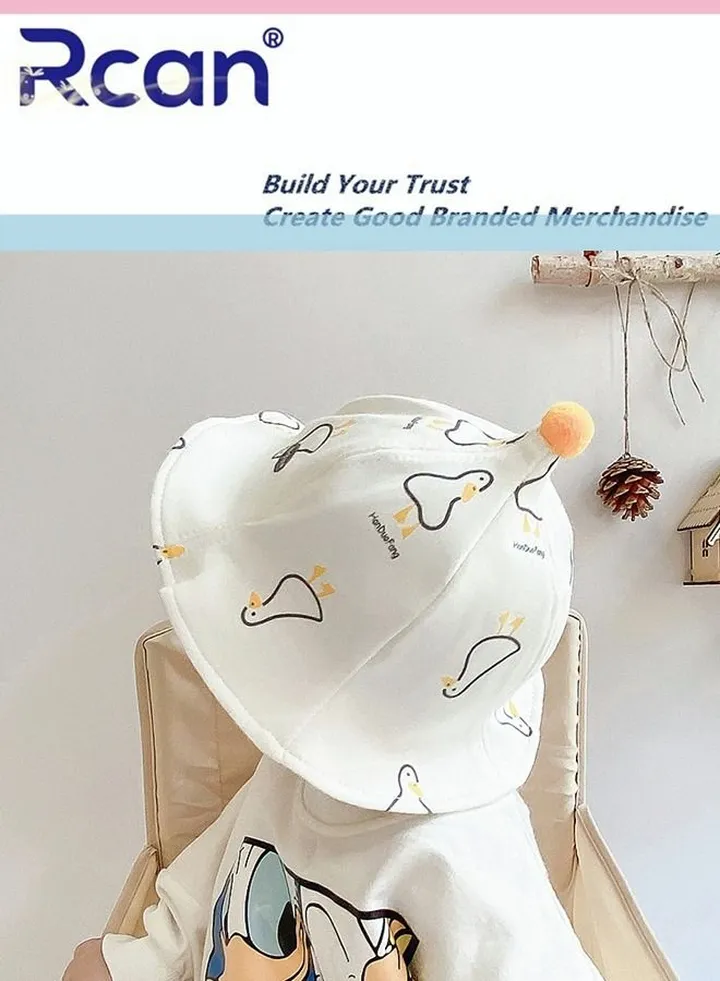 Kids Cute Cartoon Soft Sun Protection Baby Cap Fisherman's Hat Cotton 1-2 Years Old, Baby Girl, Baby Boy , White