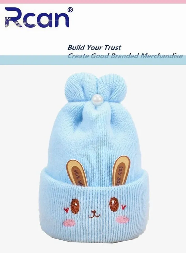 Kids Cute Cartoon Baby Fetal Cap Soft Warm Knitting Baby Hat Cotton 0-6 Months Blue