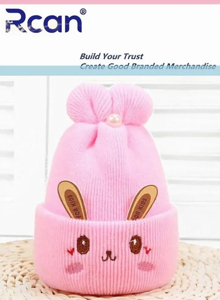 Kids Cute Cartoon Baby Fetal Cap Soft Warm Knitting Baby Hat Cotton 0-6 Months Pink