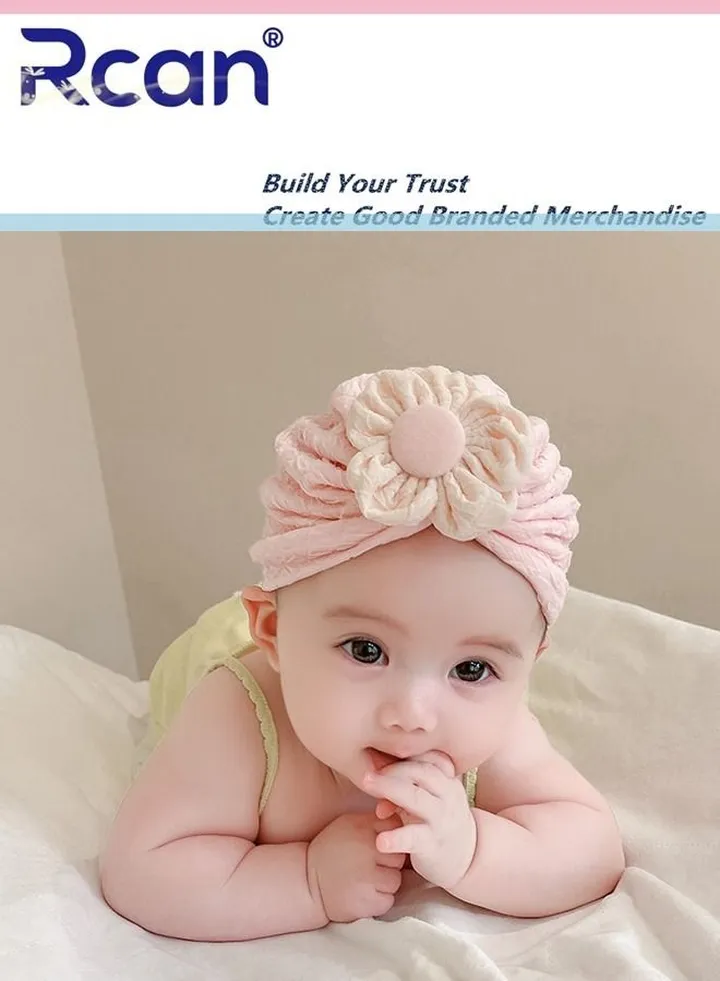 Newborn Baby Cotton Woven Halogen Door Cap Tire Hat Flower Windproof Sun Hat 0-12 months
