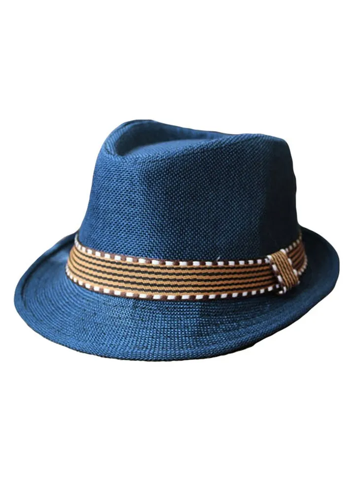 Fedora Trilby Hat With Belt Dark Blue/Brown