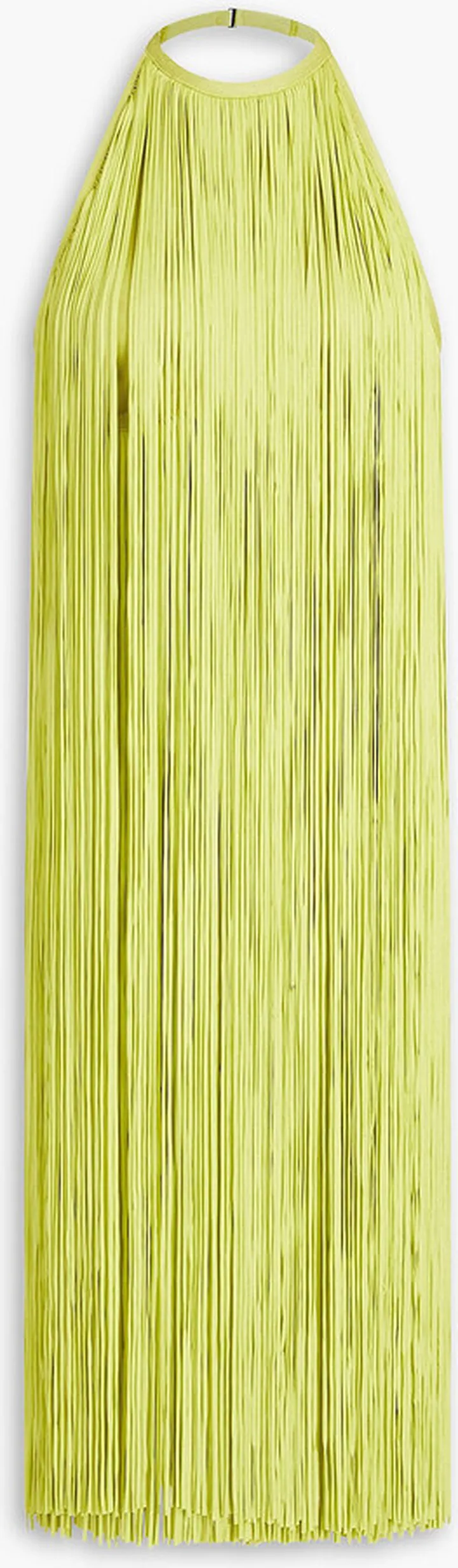 Open-back fringed bandage halterneck dress