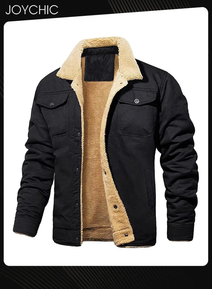New Style Men Casual Jackets Autumn and Winter Cotton Warm and Windproof Outwear Black