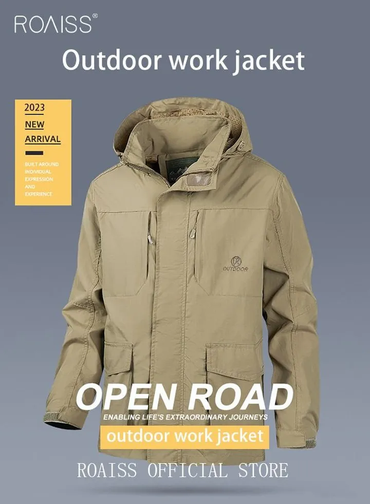 Men'S Casual Loose Windproof Jacket Solid Sports Hoodie Lightweight Outdoor Hiking Zipper Jacket
