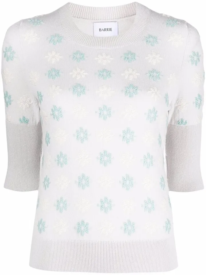 Short-Sleeved Floral Cashmere Top