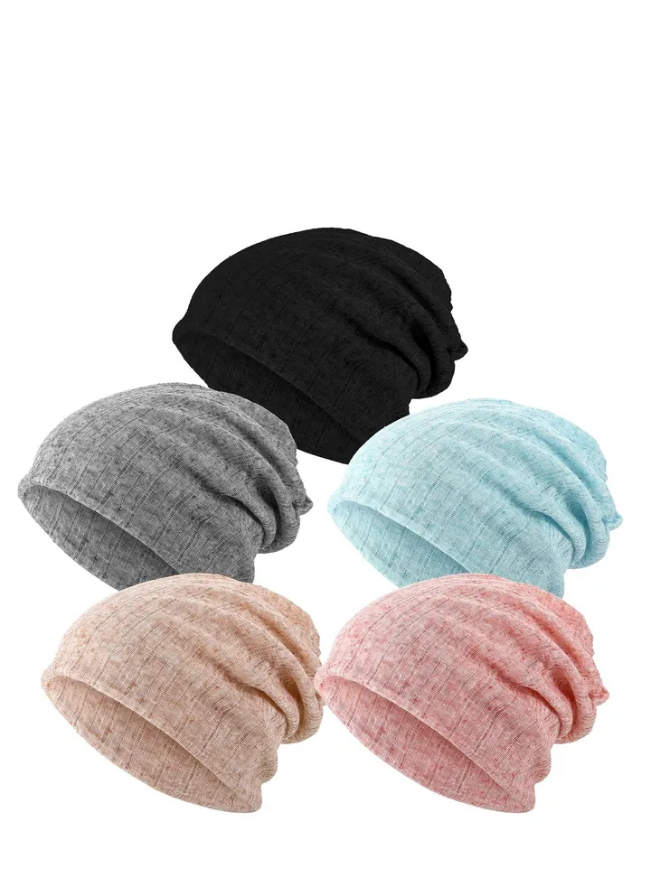 TERRIFI 5 Pieces Women's Slouchy Beanie Hat Baggy Skull Sleep Cap Turban Headwear